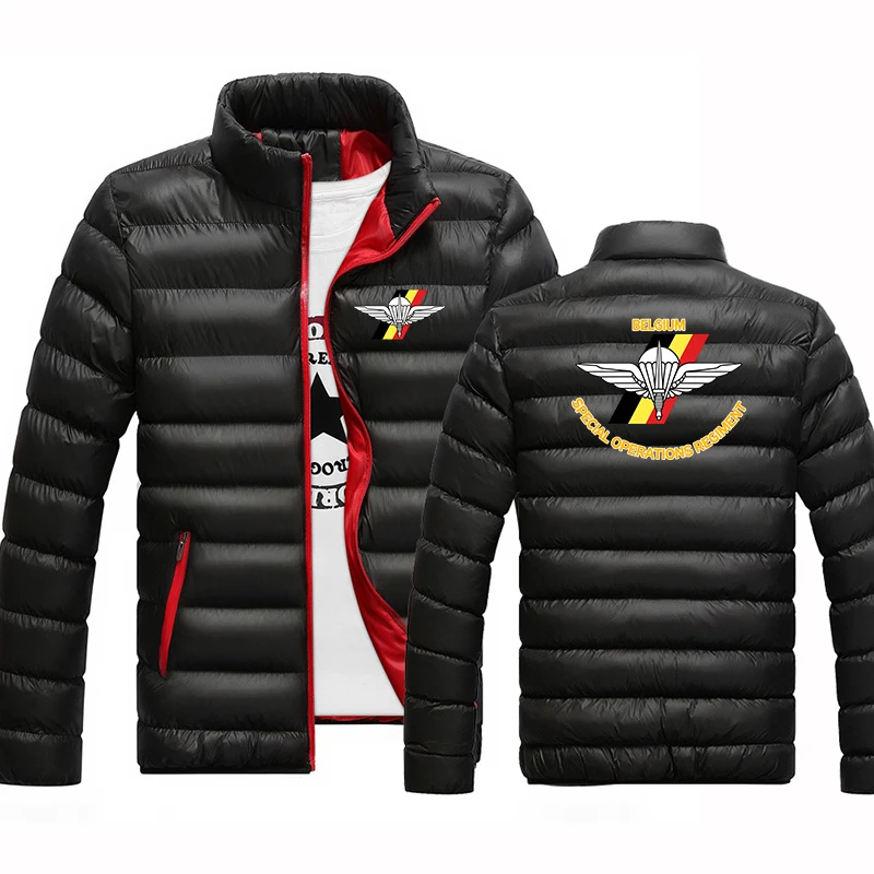 Autumn Winter Stand Collar Men's 2026 Warm Hoodies Belgium Special Forces Special Operations Regiment Logo Cotton-padded Jacket
