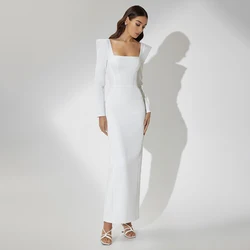 Bride Wedding Dress Maxi Sheath/Column Square Collar Long Sleeves Wedding Gowns for Women Ankle Length White Simple Bridal Dress