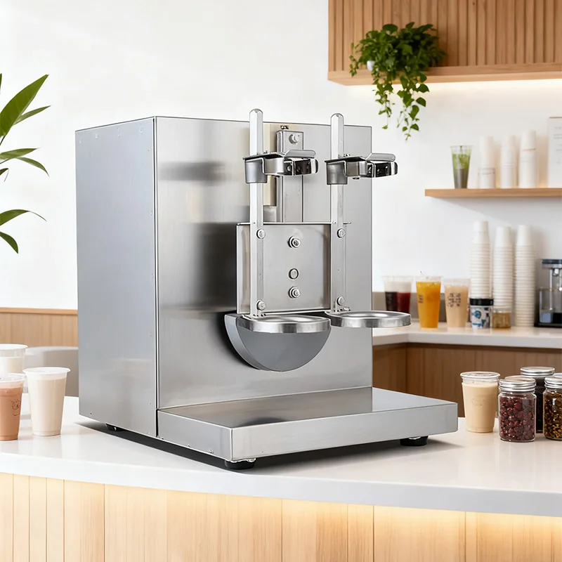 เครื่องเขย่าชานมอัตโนมัติแบบสองหัว สแตนเลส สำหรับร้านเครื่องดื่ม ประสิทธิภาพสูง เขย่าได้สม่ำเสมอ