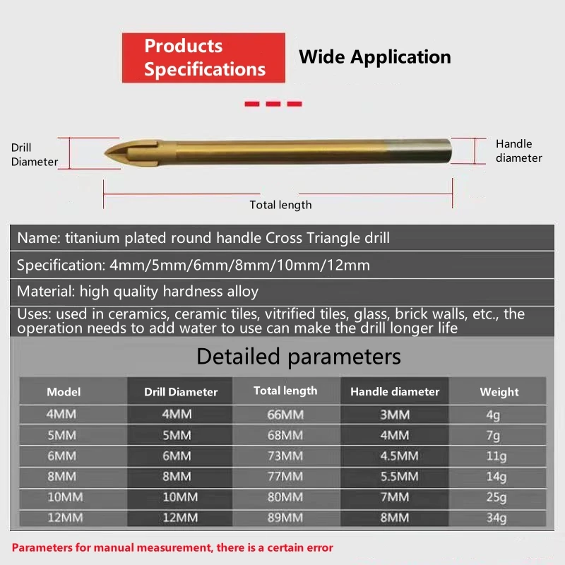 타일 도자기 유리 거울용 크로스 육각 드릴 비트, 다기능 타일 도자기 드릴 비트 키트 도구, 카바이드 Dri, 4mm, 5mm, 6mm, 8mm, 10mm, 12mm
