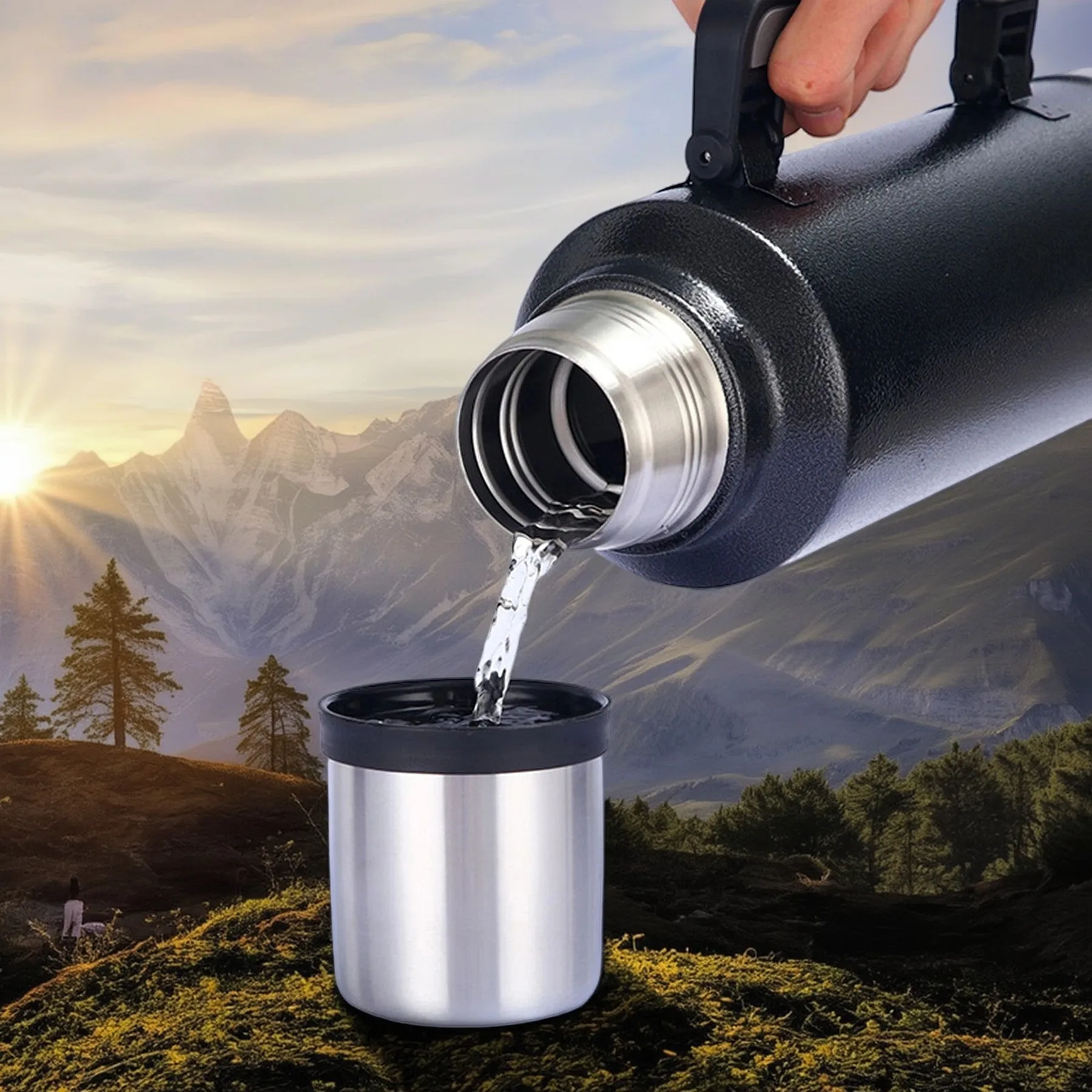1400ml Sports Portable Water Bottle, 304 Stainless Steel Thermos Cup, 1000ml Outdoor Water Bottle, Large Mouth Cup