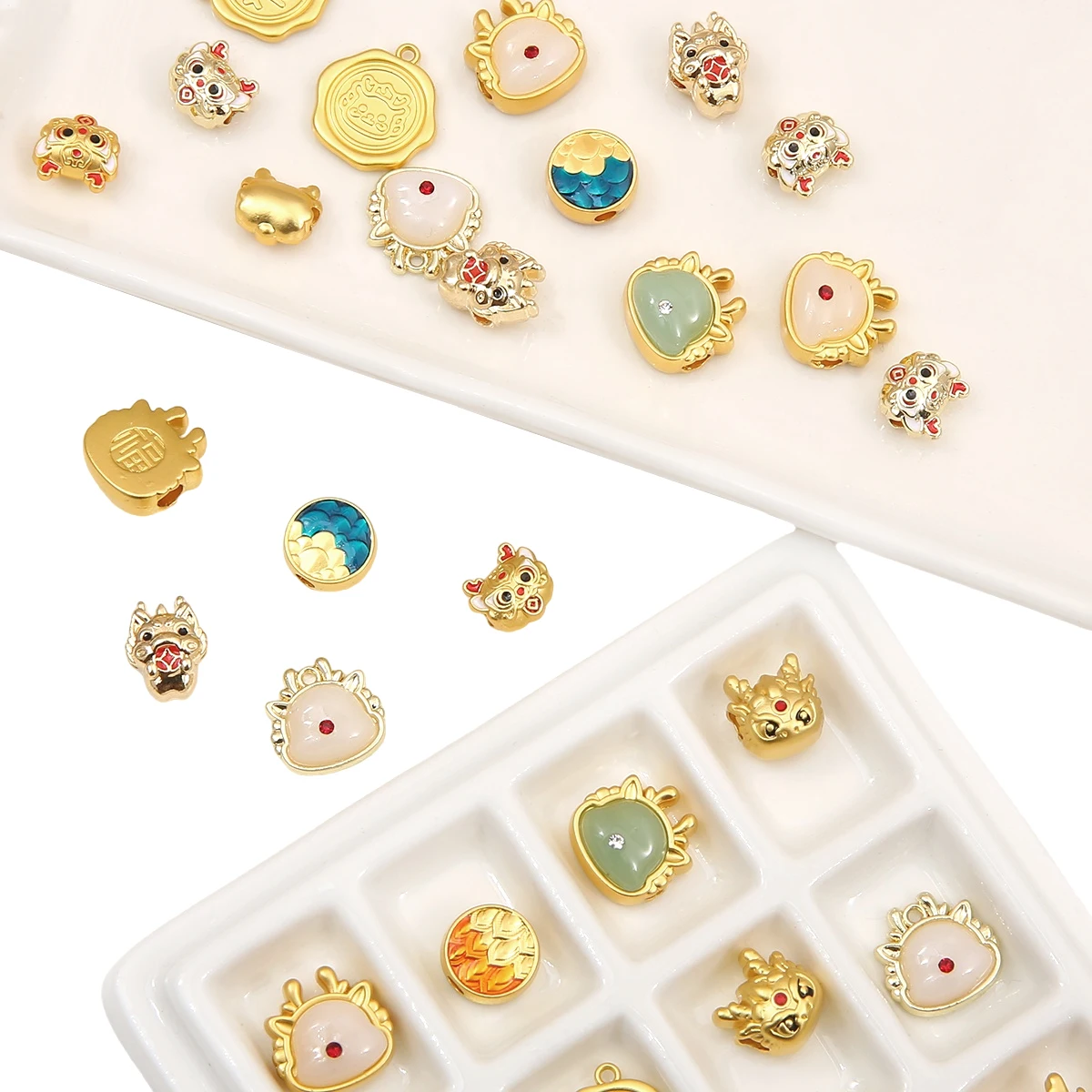 1pc Cute Cartoon Gold Color Alloy Dropping Oil Dragon Charms Pendant Chinese Style New Year Pendants For DIY Jewelry Making Gift