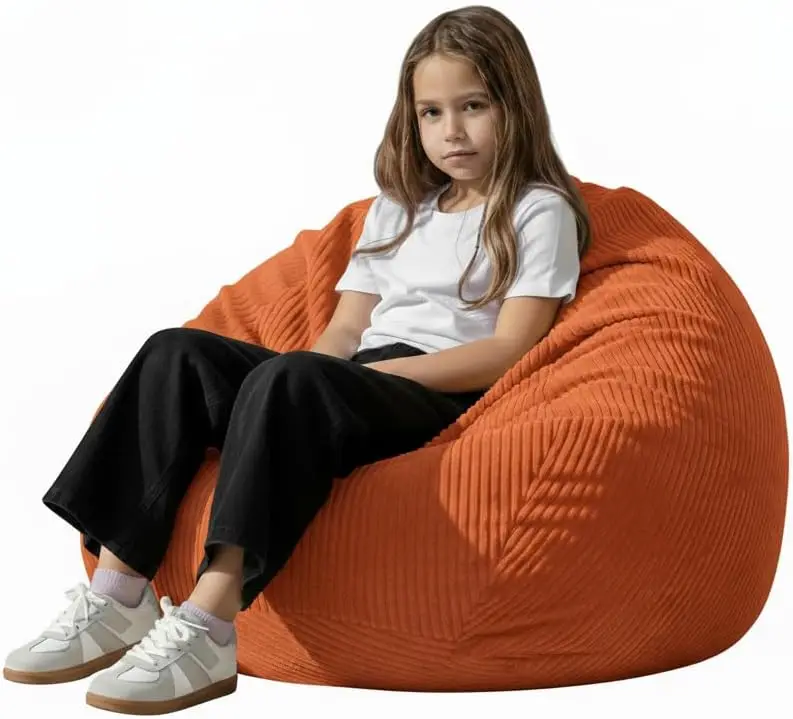 

Soft Corduroy Stuffed Toy Storage Bean Bag Chair Cover for Kids Teens Adults Playroom Sofa Amber Kids Size