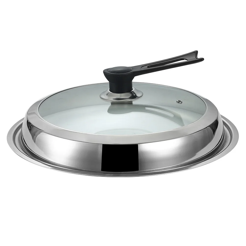 Large Stainless Steel Pot Cover with Glass Lid Fits Iron For Woks and Pans Feature for Kitchen Space Optimization