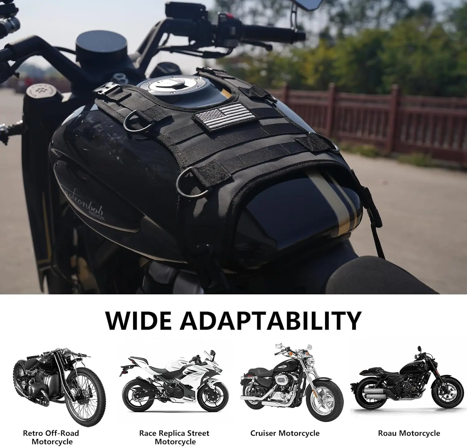 

Motorcycle Tank Bag Mounting Base Universal Saddle Bag/Tail Bag/Seat Bag Mounting Base Accessories Waterproof Five-Star Logo/Motorcycle Tank Bag Base Modular Mounting System, Universal Tank Fixing Strap, Equipped with Adjustable Webbing Straps, for Attach