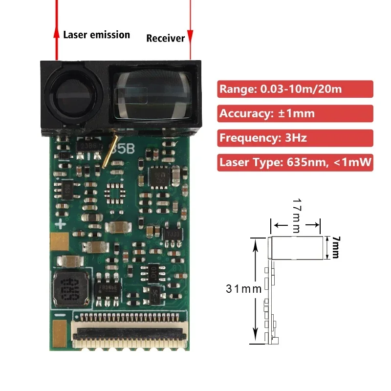 LDLL 10m Phase Distance Sensor Red Visible Light UART Rangefinder OEM Module
