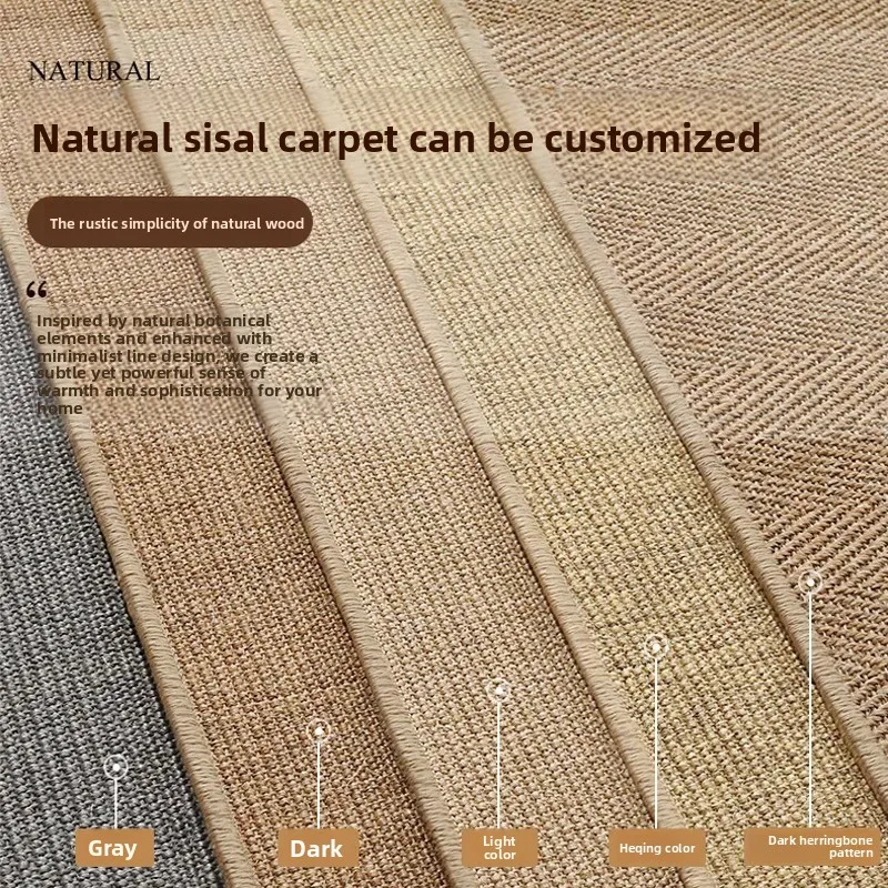Sisal Rug Hand Stitched Edging Tatami Mat for Living Room Bedroom Tea Room Decor