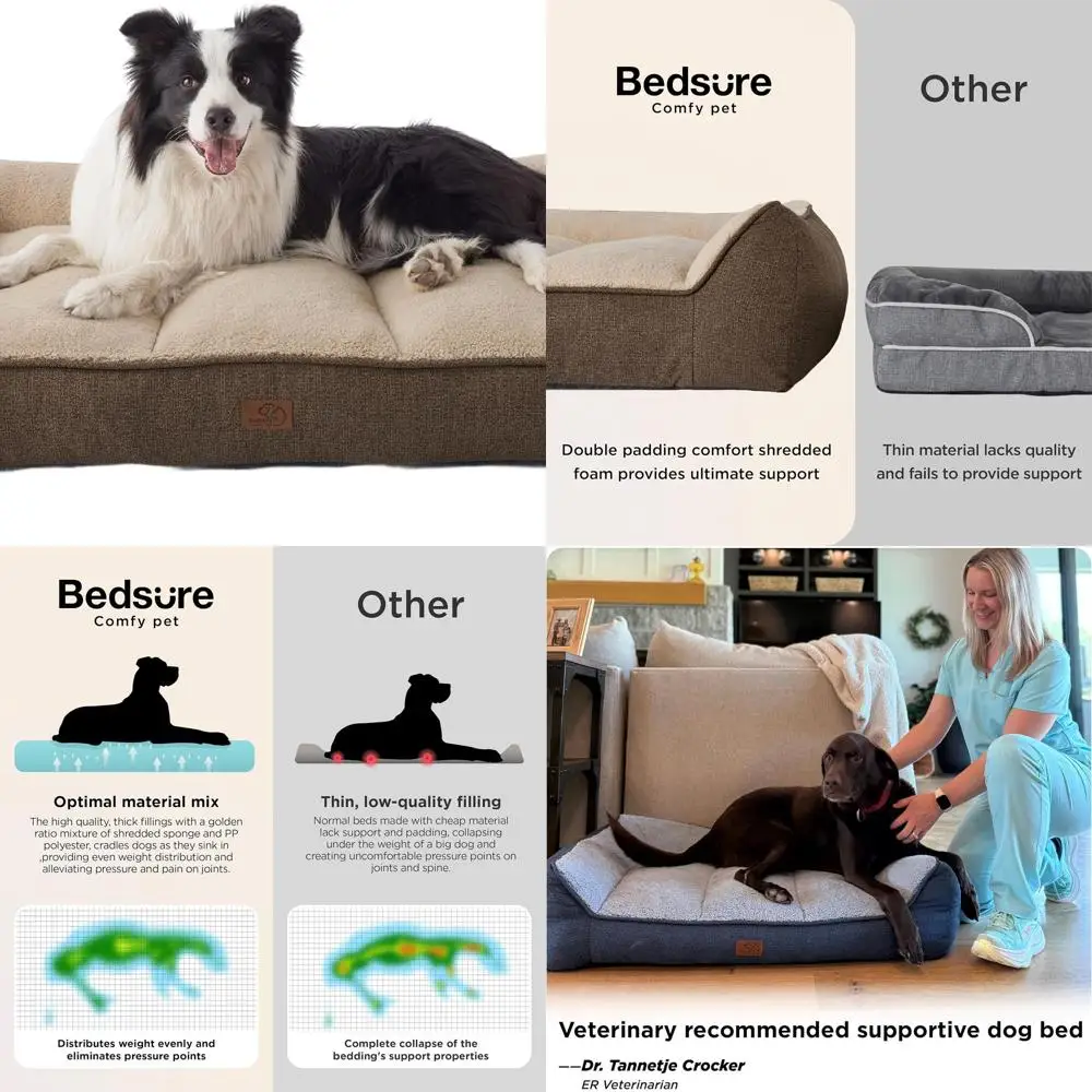 

Большая ортопедическая лежанка для собак — толстый и поддерживающий диван с водонепроницаемым, моющимся чехлом для крупных собак, плюшевый шерпа и нескользящее основание.