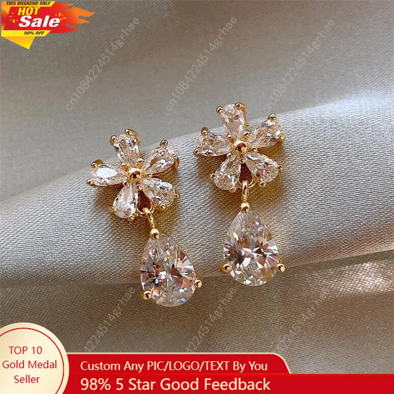 

Light Luxury Zircon Stud Earrings Women's Fashion Flower Leaf Earrings Elegant Imitation Pearl Ear Stud Party Wedding Jewelry