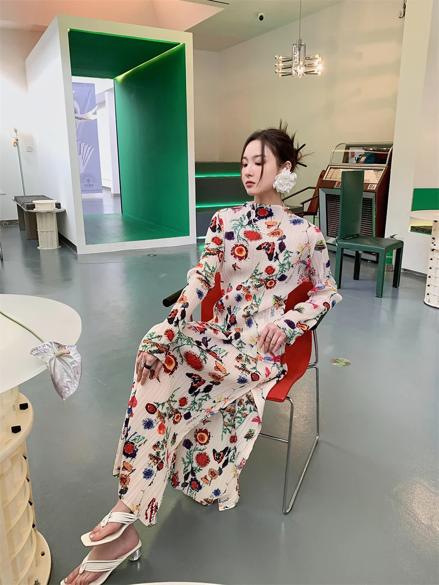 CHEERART 2 Piece Floral Print Pleated Blouse Spring 2022 Womens Korean Fashion Ladies Top Long Sleeve Designer Clothing