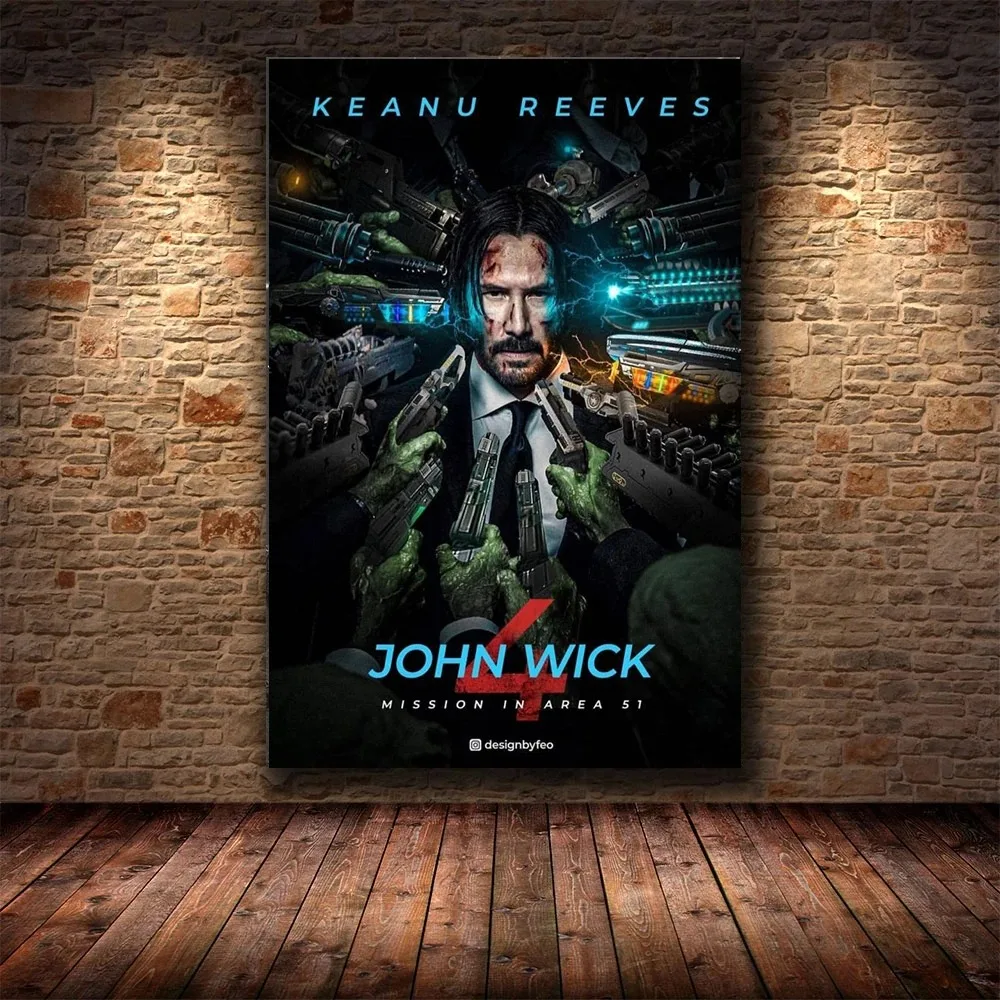 2023 New Movie John Wick Chapter 4 Series Film Keanu Reeves Poster Canvas Painting Wall Art Pictures Home Cinema Decor