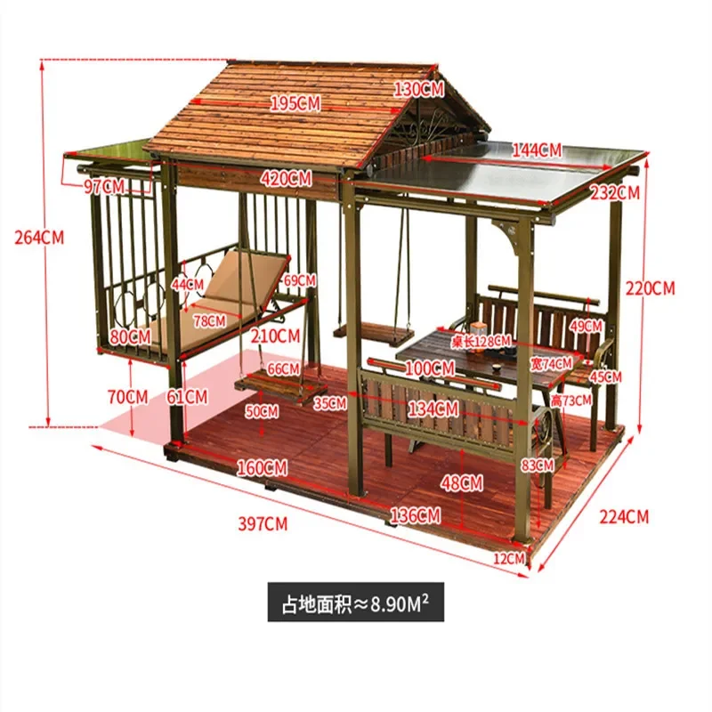 YY- Outdoor Gazebo Chinese Cabin Multifunctional with Swing Bed Courtyard Pavilion Villa Yard Awning Tent