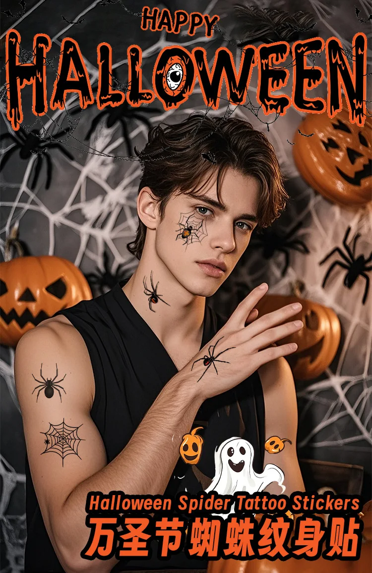 

@Waterproof 3D Spider Tattoo Stickers Halloween Fake Tattoos Sweatproof Temporary Tattoos for Party Cosplay