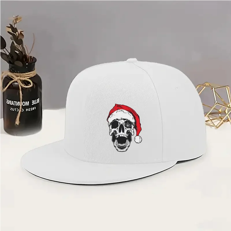 A Baseball Cap with a Skull Print Design, a Unisex Fashionable and Versatile Flat-brim Hat, a Streetwear Accessory