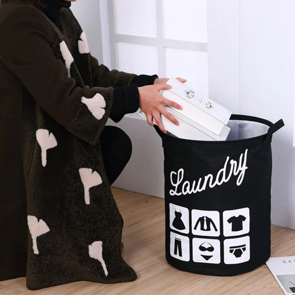 

Large Capacity Cotton Linen Laundry Basket Foldable Dirty Clothes Storage Container Waterproof Fabric with Dual Handles Black