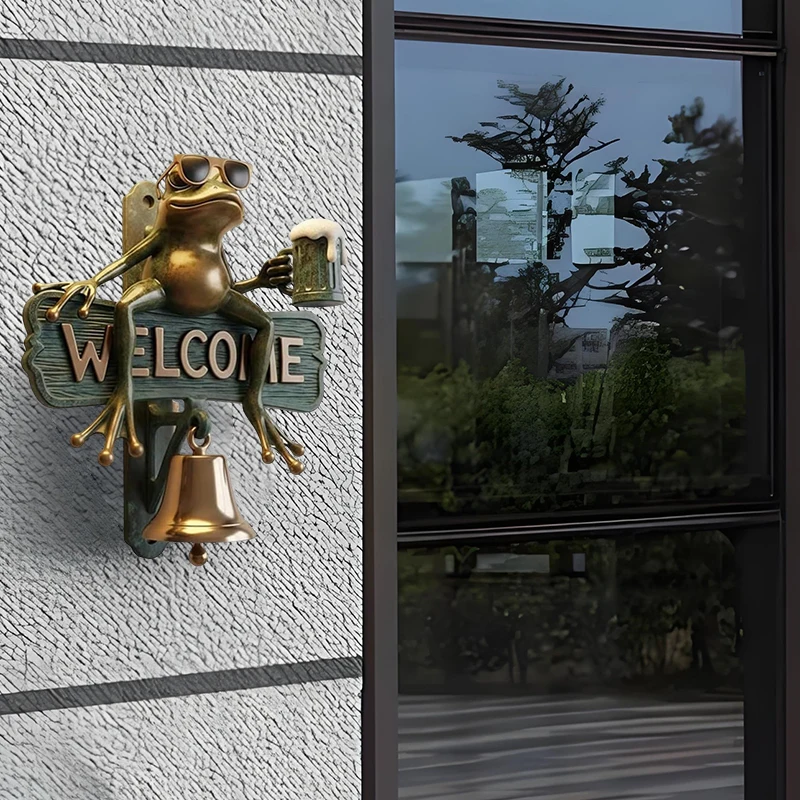 Chill Frog Welcome Doorbell Sign Hand Painted Beer Drinking Frog With Sunglasses Resin Outdoor Decor Gift