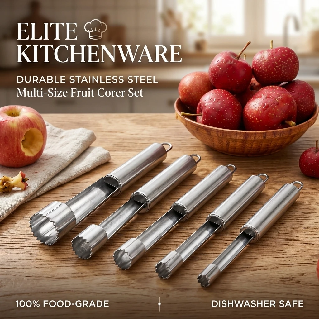 YGTITAN Stainless Steel Fruit Corer Set, Cherry & Date Pitter Tool, 4 Sizes 0.8/1/1.4/2cm, Kitchen Gadget for Home Use