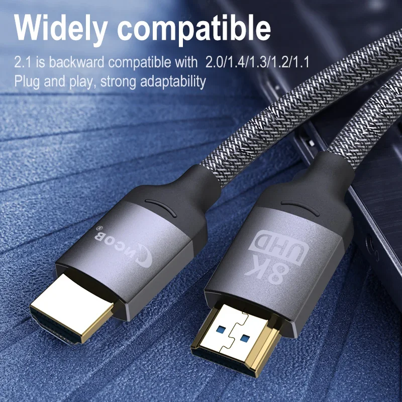 CNCOB Cable compatible con HDMI 8K 60Hz alta velocidad 2,1 HDMI compatible con HD Cable 3D para TV PS3/4 proyector 0,5 m 1m 2m 3m