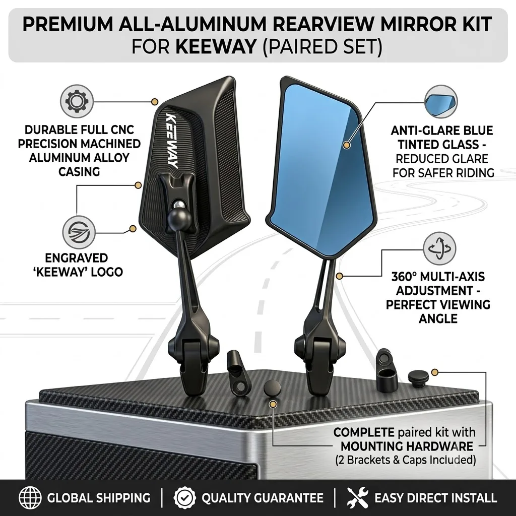 No Blind Spot CNC Motorcycle All Metal Bule glass Mirror Wtih LOGO For Keeway 50 Vieste 300 Zahara RKV RKF 125 RKS 150
