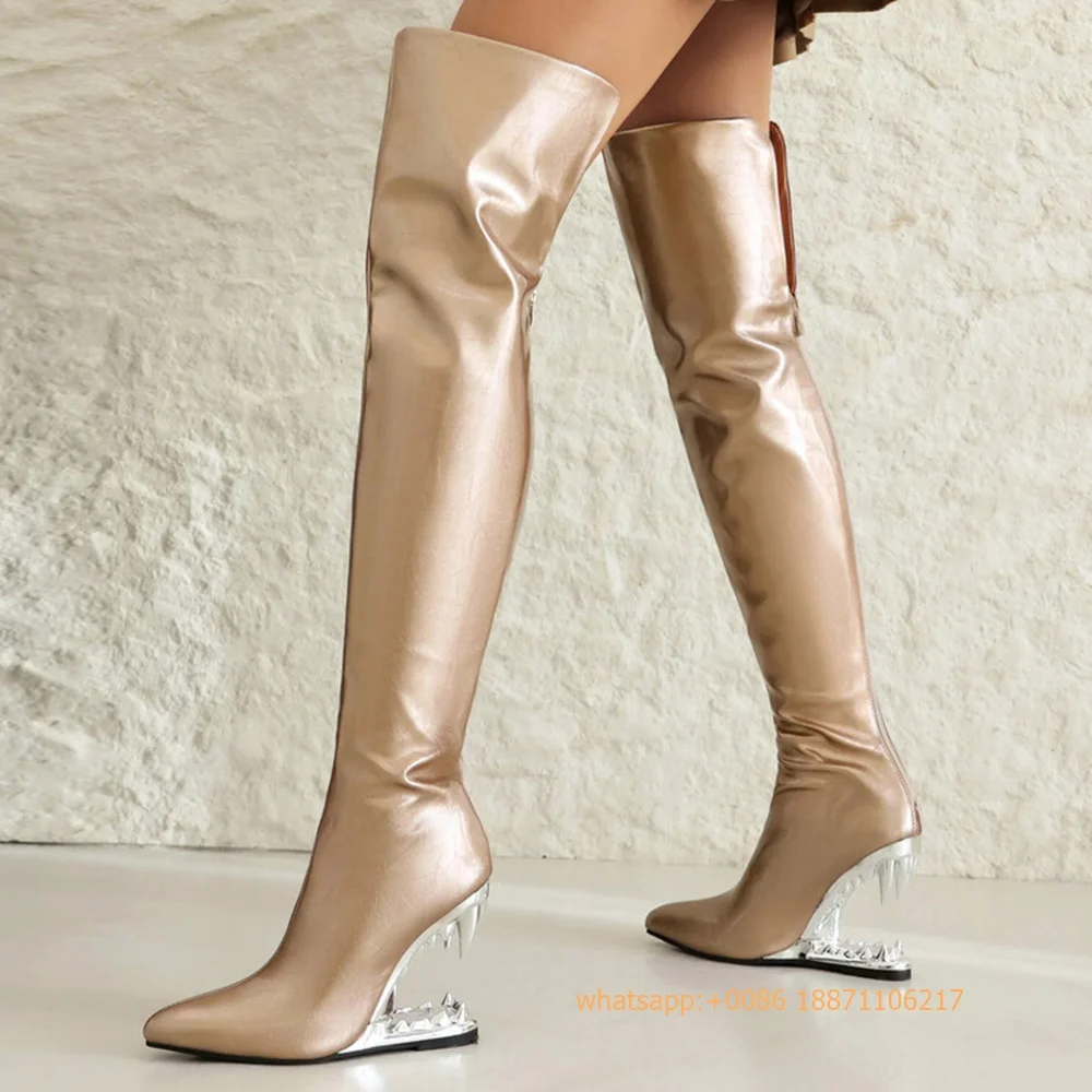 Sexy Ladies Catwalk Weird Heel Boots 2024 Autumn New Pointed Party Street Model Over Knee Boots Solid Color Fashion Zipper Boots