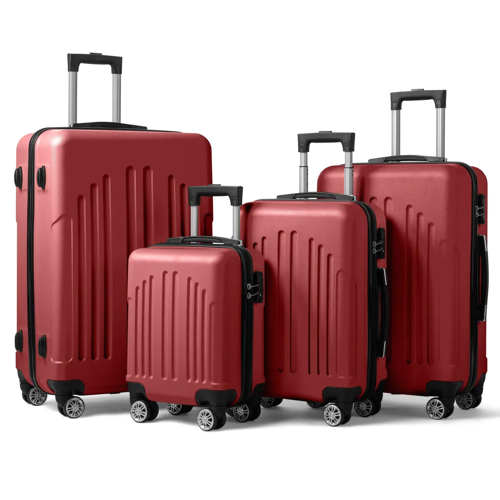 4-in-1 Curved Vertical Stripe Trolley Case - Retro Red Stylish Travel Luggage