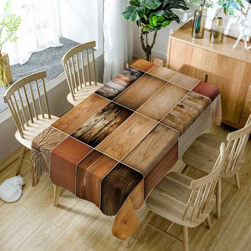 Vintage Woodgrain Printed Tablecloths Waterproof Tablecloths Kitchen Coffee Table Decorations Coffee Food Party Rectangular Tabl