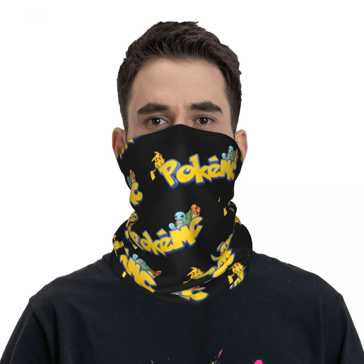 Japanese Cartoon Game Pokemon Bandana Neck Cover Printed Motorcycle Motocross Pikachu Face Scarf Hiking Unisex Adult Breathable