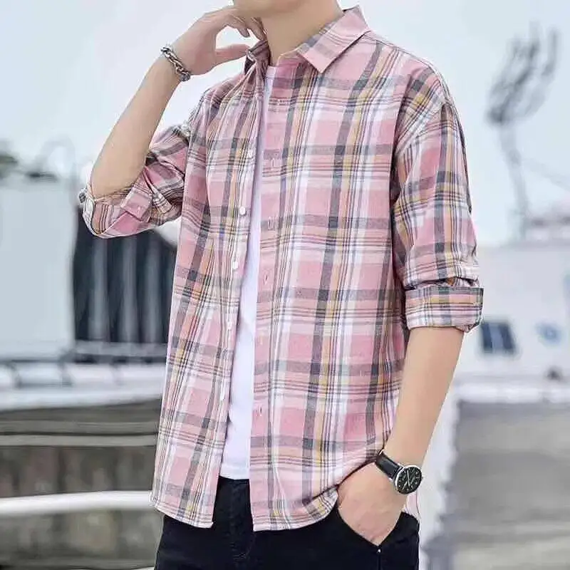

Casual Plaid Long Sleeve Shirt Men's Workwear Jacket Summer Autumn Lightweight for Office Wear Citywalk Polyester Fabric