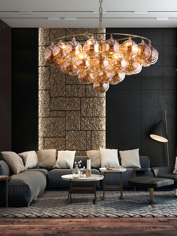 

Art Amber / Clear Glass Balls Pendant Lights Modern New Design Living Room Deco Hanging Lamps for Ceiling Decor Trendy Lustre