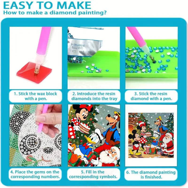 Kit di pittura diamante trapano completo 1PC fai da te 5D, arte diamante celebrazione di Natale Disney caratteristica di Topolino Minnie Mouse Donald