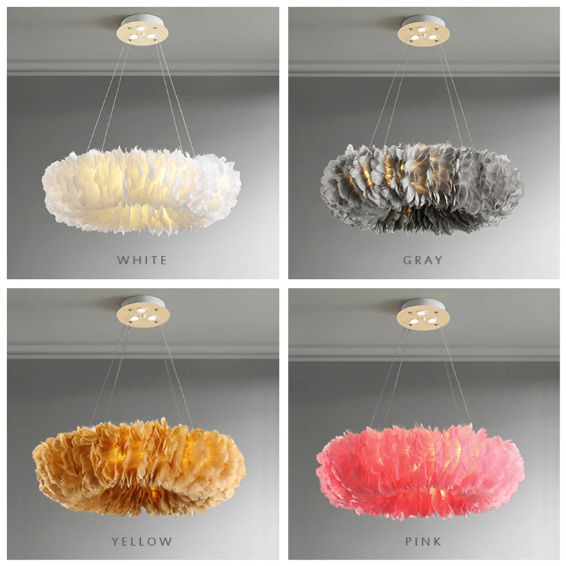 Nordic Goose Feather LED Chandelier Elegant Living Room Pendant Light Home Decor Dining Room Bedroom Parlor Hanging Lamp