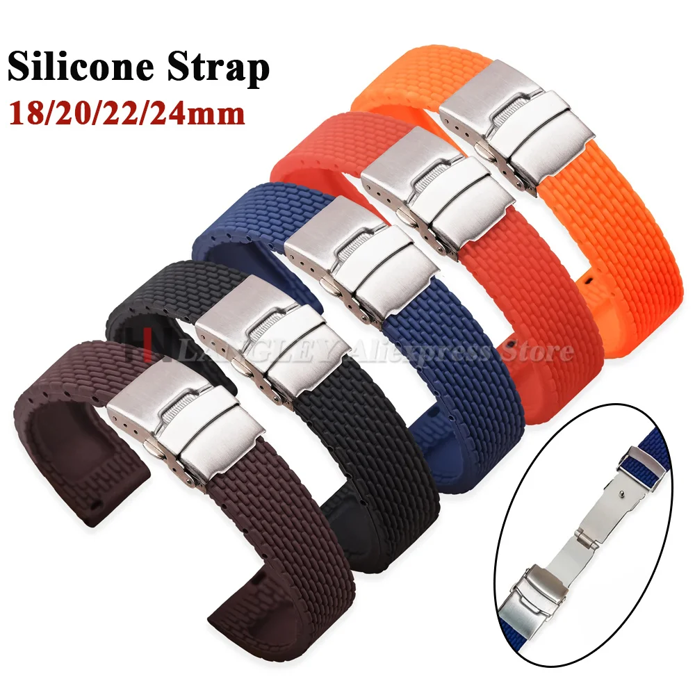 18mm 20mm 22mm 24mm Silicone Rubber Watch Strap Deployment Buckle for Seiko for Omega Sport Waterproof Quick Release Watchbands