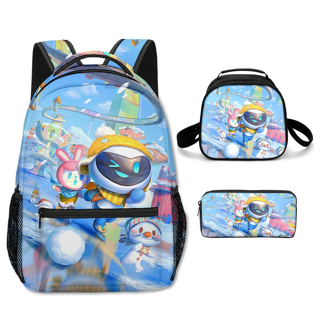 

Cartoon Novelty Cool astro bot 3D Print 3pcs/Set Student School Bags Laptop Backpack Crossbody Semicircle Lunch bag Pencil Case