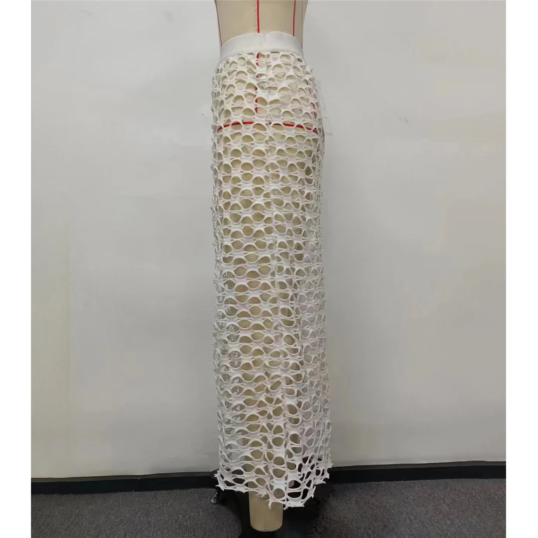 Sexy, durchsichtiges, gehäkeltes, gestricktes Tunika-Strandkleid, Strandkleid, Strandmode, Damen V5464 – Detail 10
