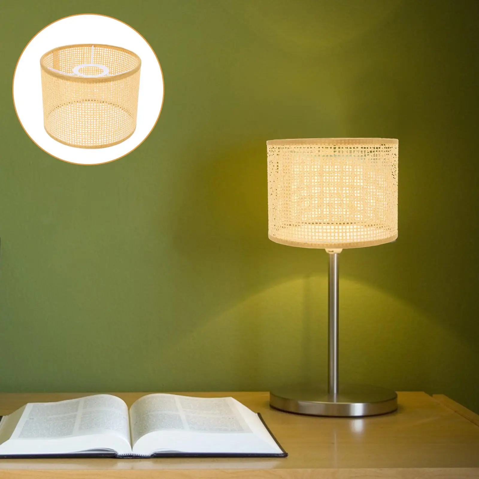 

Rattan Lampshade 16x12 Grid Hand Woven Retro Decor Simple Cylinder Replacement Table Lamp Accessories Soft Light