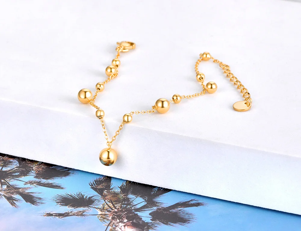 Lokaer Titan Edelstahl Runde Ball Charme Armbänder Für Frauen Trendy Böhmen Strand Party Kette Armband Schmuck B21091