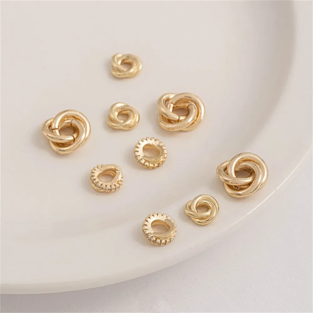 14K Gold Plating Knot Twist Ring Spacer Bead Ferrule Accessories Handmade DIY Earrings Bracelets Ear Jewelry Handmade Materials