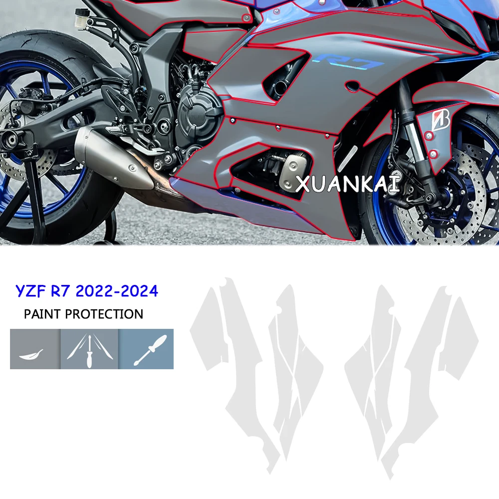 

For YAMAHA YZFR7 YZF R7 2022-2024 Motorcycle Complete Paint Protection Set R7 Accessories Windshield TPU Body Protection Sticker