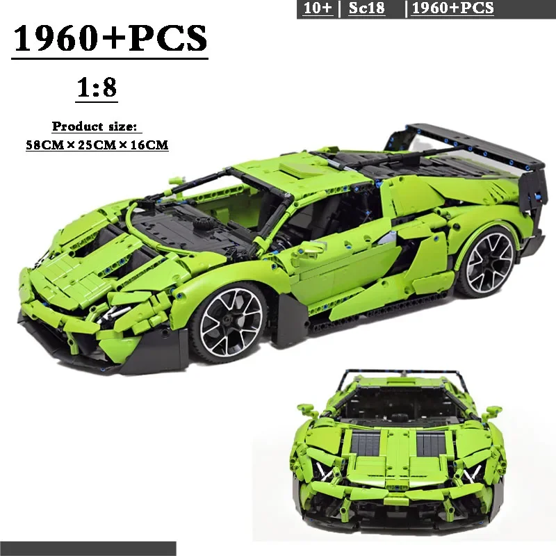 New MOC-101956 Sc18 Supercar Racing with Scale 1:8 Vehicle Sports Model Building Blocks Toys Kids Birthday Gift Christmas Gift