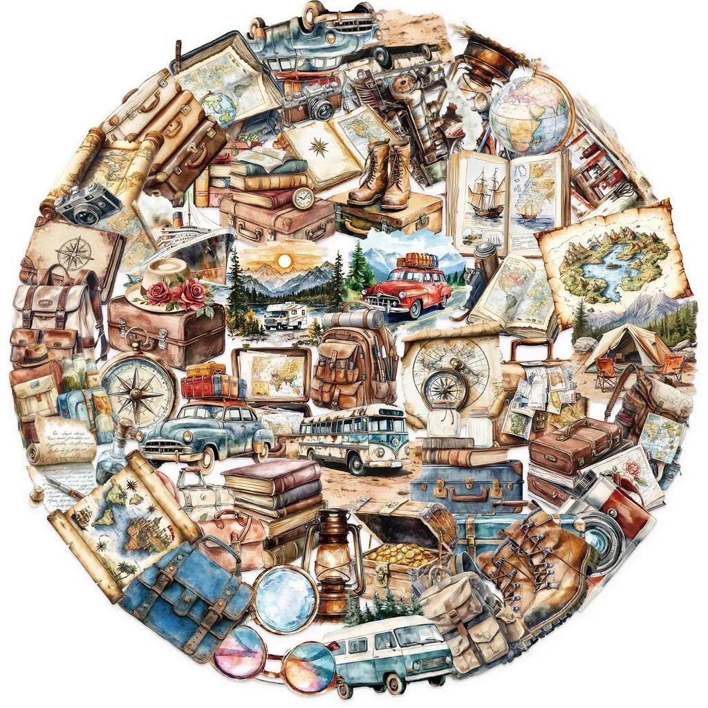 50 قطعة من ملصقات السفر العتيقة الشفافة - ديكور PET مقاوم للماء للمجلات والقيثارات وأجهزة الكمبيوتر المحمولة (متجر عوالم الرسوم المتحركة)