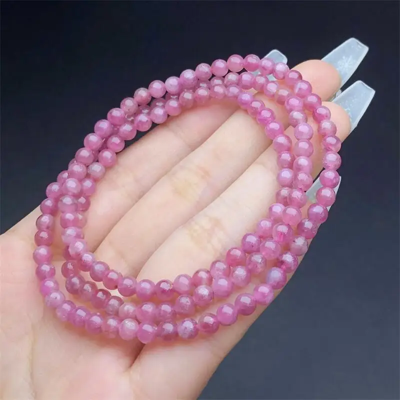 4MM Natural Red Tourmaline Triple Circle Bracelet Fashion Reiki Gemstone Round Beads Jewelry Couple Gift 1PCS