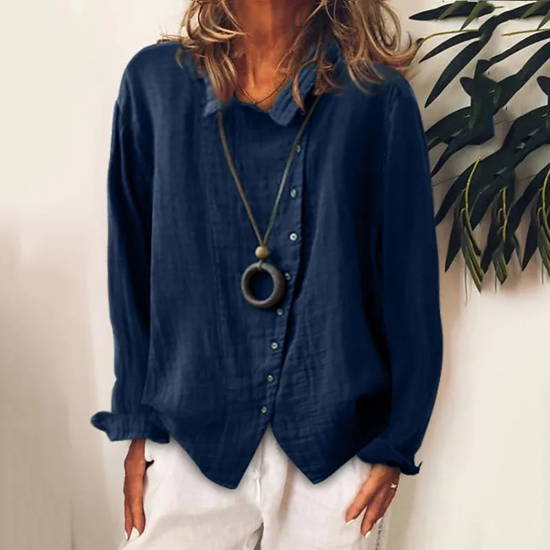 Casual Ladies Breathable Loose Cotton Linen Shirt 2022 Autumn Solid Color Temperament Blouses Tops Women Harajuku Buttoned Blusa