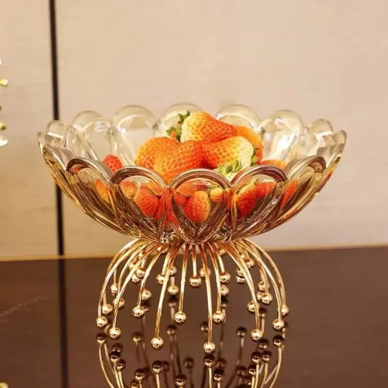 European Light Luxury Fruit Plate Creative Living Room Coffee Table Snacks Dried Fruit Tall Metal Glass Fruit Plate Manufacturer