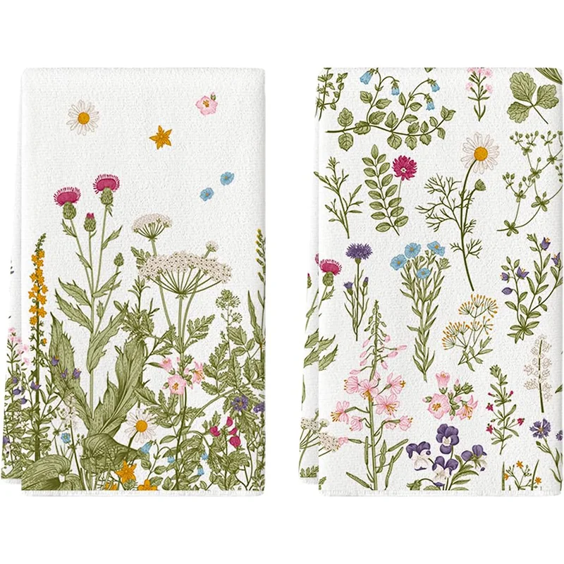 2Pcs, Wildflower Kitchen Towels, 40Cm*60Cm Towel Set, Best Kitchen Towels, Fun Kitchen Towels, Super Absorbent Soft Cleaning Cloth, Cooking and Baking Tea Towels, Hand Towels, Cleaning Cloths, Dishcloths, Kitchen Decor, Living Room Decorations, Kitchen Essentials, Home Essentials