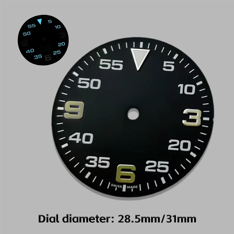 

28.5mm luminous dial compatible with NH35/NH36 movement, no logo, no date window, dial modification accessories.