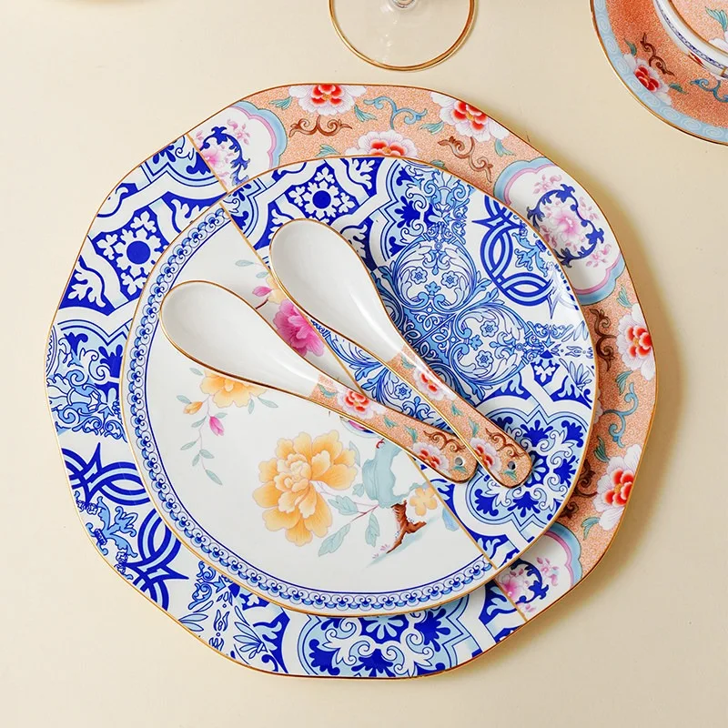 Creative Painted Ceramic Plate A Fusion of Chinese and Western Elements Dinner Plate Hotel Afternoon Tea Bone China Tableware