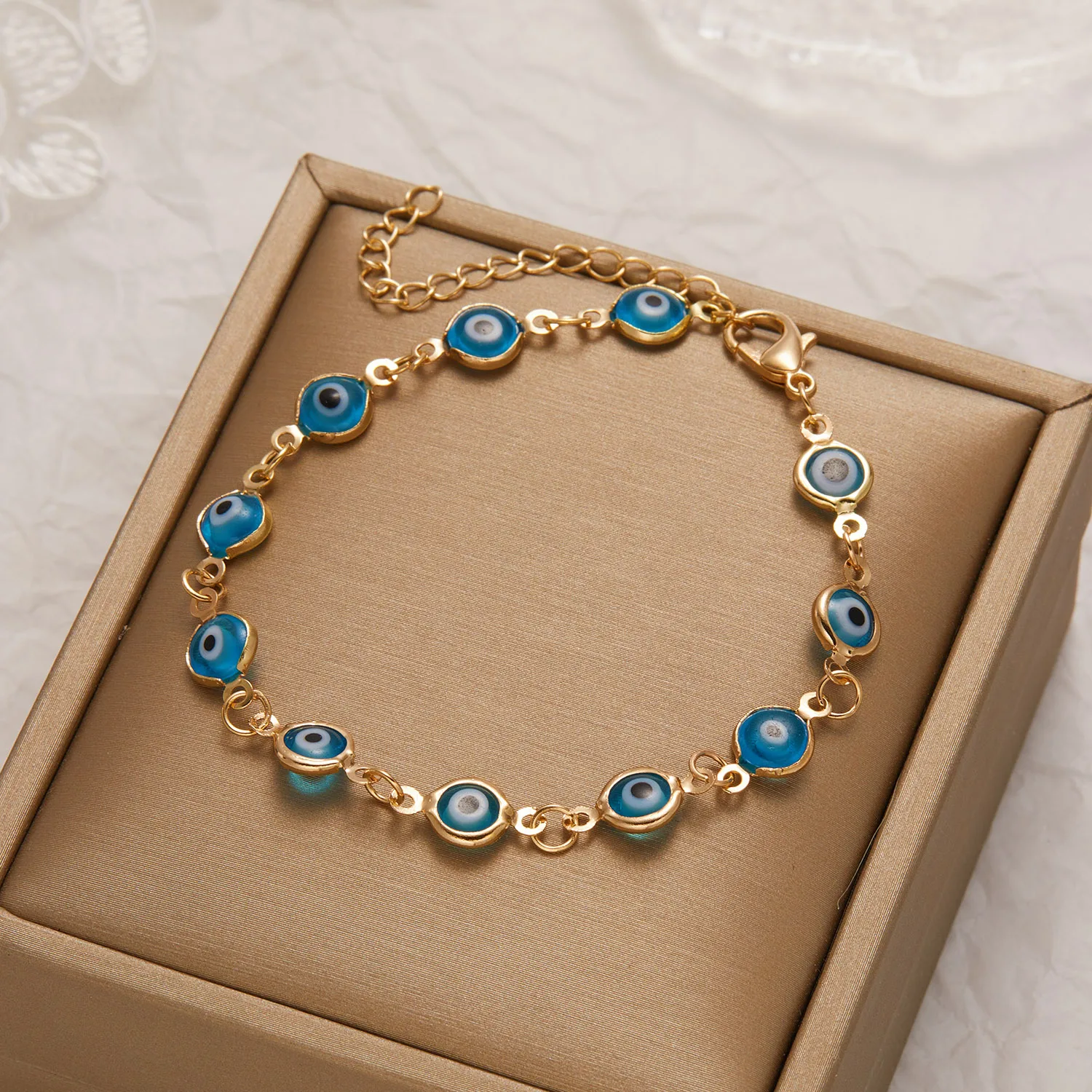 Glücklich Türkei Evil Eye Armband Bunte Rot Blau Auge Ästhetischen Schmuck Für Frauen Einfache Trendy Einstellbare Metall Kette Armbänder – Detail 6