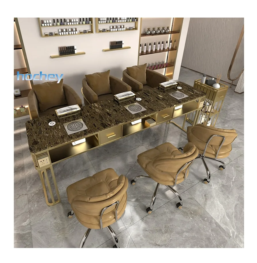 

Desk Marble Top Luxury Gold Metal Portable Manicure Table Light Package Chair Manicure table