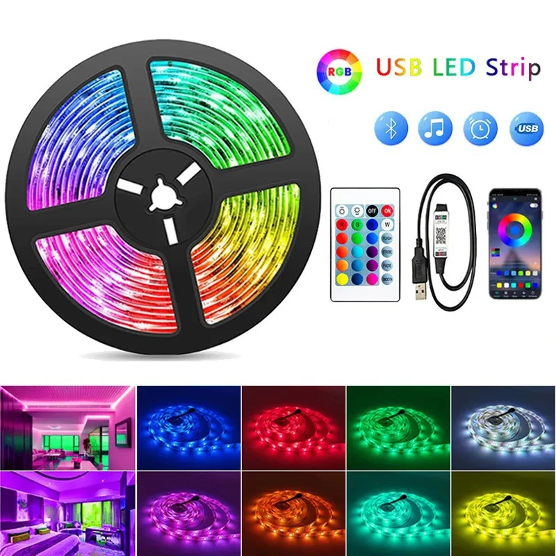 Tira de luces Led con Control Bluetooth, luces Led Rgb para Tv, cinta Usb, retroiluminación, decoración de fiesta, lámpara Flexible, cinta, diodo