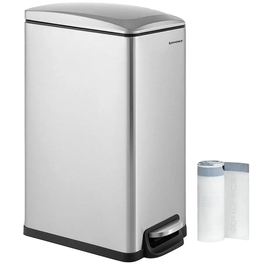 

Slim Trash Can, 13Gallon 50 L Garbage Can for Narrow Spaces with SoftClose Lid, Inner Bucket, and Stepon Pedal, Stainless Steel,